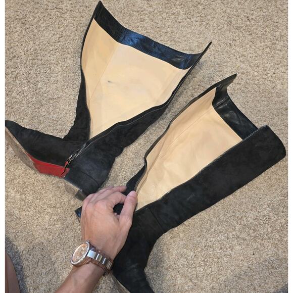 Christian Louboutin Liliboot 30 Black Suede Zipper Zip Knee High Heel Boot 35.5 - Picture 7 of 8